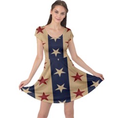 Stars Stripes Grey Blue Cap Sleeve Dresses by Mariart