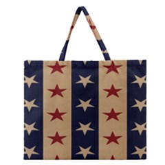 Stars Stripes Grey Blue Zipper Large Tote Bag by Mariart