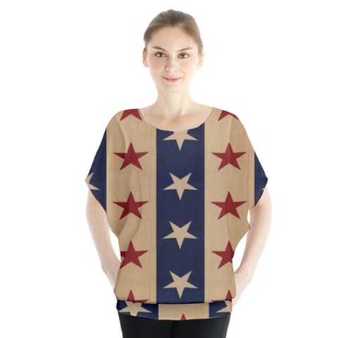 Stars Stripes Grey Blue Blouse by Mariart