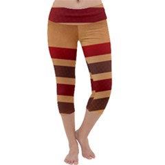 Vintage Striped Polka Dot Red Brown Capri Yoga Leggings by Mariart