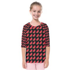 Watermelon Slice Red Black Fruite Kids  Quarter Sleeve Raglan Tee