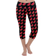 Watermelon Slice Red Black Fruite Capri Yoga Leggings by Mariart