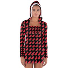 Watermelon Slice Red Black Fruite Women s Long Sleeve Hooded T-shirt by Mariart