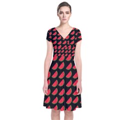 Watermelon Slice Red Black Fruite Short Sleeve Front Wrap Dress by Mariart