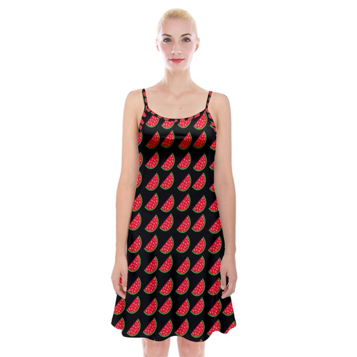 Watermelon Slice Red Black Fruite Spaghetti Strap Velvet Dress