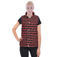 Watermelon Slice Red Black Fruite Women s Button Up Puffer Vest by Mariart