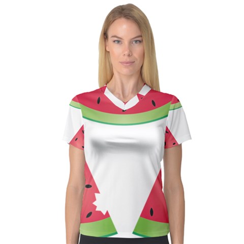 Watermelon Slice Red Green Fruite Women s V-neck Sport Mesh Tee by Mariart