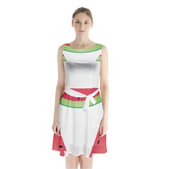 Watermelon Slice Red Green Fruite Sleeveless Chiffon Waist Tie Dress by Mariart