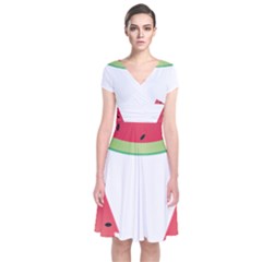 Watermelon Slice Red Green Fruite Short Sleeve Front Wrap Dress by Mariart