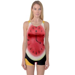 Watermelon Slice Red Orange Green Black Fruite Time One Piece Boyleg Swimsuit by Mariart