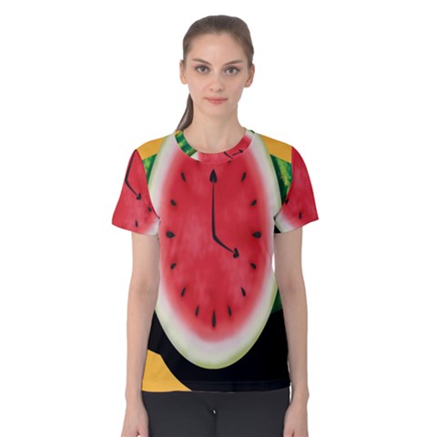 Watermelon Slice Red Orange Green Black Fruite Time Women s Cotton Tee by Mariart