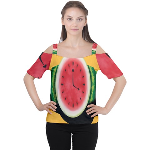 Watermelon Slice Red Orange Green Black Fruite Time Women s Cutout Shoulder Tee by Mariart