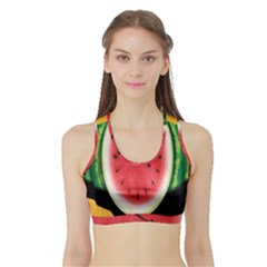 Watermelon Slice Red Orange Green Black Fruite Time Sports Bra With Border by Mariart