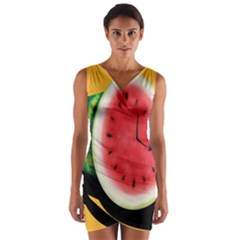 Watermelon Slice Red Orange Green Black Fruite Time Wrap Front Bodycon Dress by Mariart