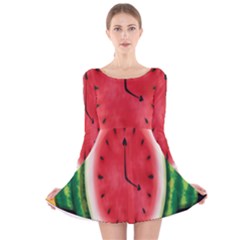 Watermelon Slice Red Orange Green Black Fruite Time Long Sleeve Velvet Skater Dress by Mariart