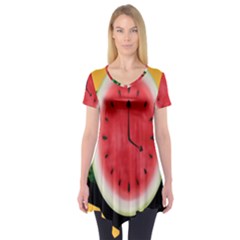 Watermelon Slice Red Orange Green Black Fruite Time Short Sleeve Tunic  by Mariart