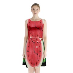 Watermelon Slice Red Orange Green Black Fruite Time Sleeveless Chiffon Waist Tie Dress by Mariart