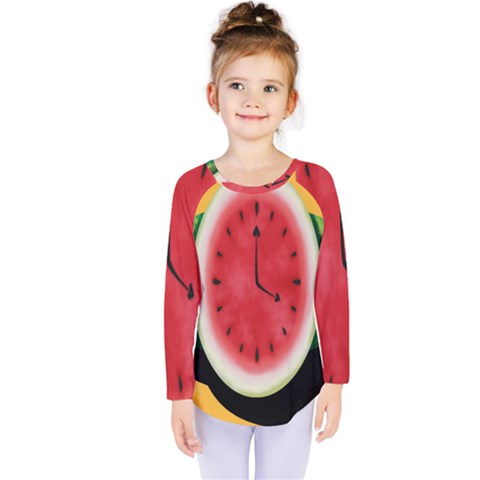 Watermelon Slice Red Orange Green Black Fruite Time Kids  Long Sleeve Tee by Mariart