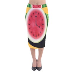 Watermelon Slice Red Orange Green Black Fruite Time Velvet Midi Pencil Skirt by Mariart