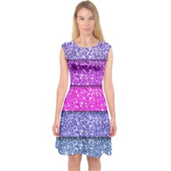 Violet Girly Glitter Pink Blue Capsleeve Midi Dress by Mariart