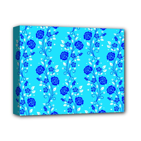 Vertical Floral Rose Flower Blue Deluxe Canvas 14  X 11  by Mariart