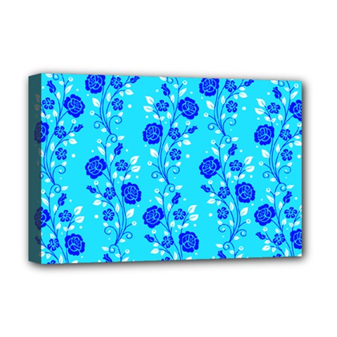 Vertical Floral Rose Flower Blue Deluxe Canvas 18  X 12   by Mariart