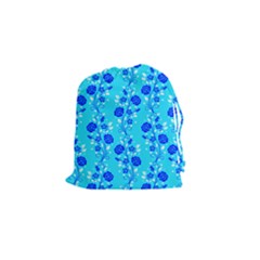 Vertical Floral Rose Flower Blue Drawstring Pouches (small)  by Mariart