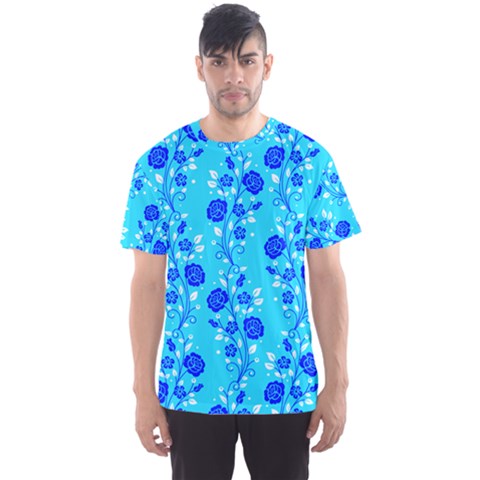 Vertical Floral Rose Flower Blue Men s Sport Mesh Tee by Mariart