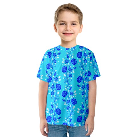 Vertical Floral Rose Flower Blue Kids  Sport Mesh Tee by Mariart