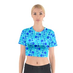 Vertical Floral Rose Flower Blue Cotton Crop Top by Mariart