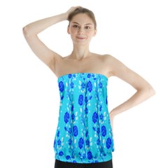 Vertical Floral Rose Flower Blue Strapless Top by Mariart