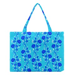 Vertical Floral Rose Flower Blue Medium Tote Bag by Mariart