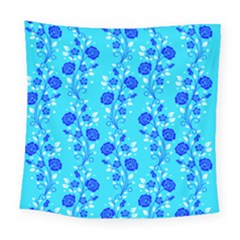 Vertical Floral Rose Flower Blue Square Tapestry (large)