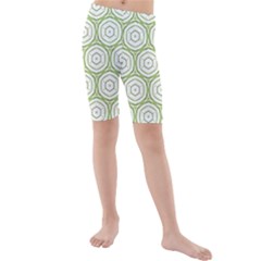 Wood Star Green Circle Kids  Mid Length Swim Shorts by Mariart