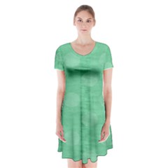 Polka Dot Scrapbook Paper Digital Green Short Sleeve V-neck Flare Dress by Mariart