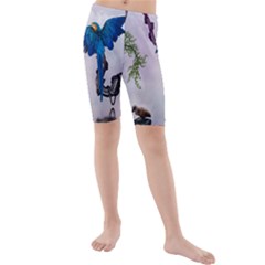 Wonderful Blue Parrot In A Fantasy World Kids  Mid Length Swim Shorts by FantasyWorld7