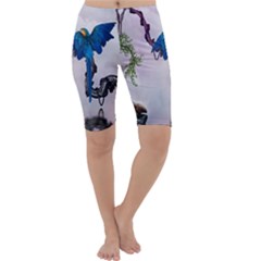 Wonderful Blue Parrot In A Fantasy World Cropped Leggings  by FantasyWorld7