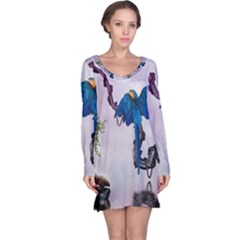 Wonderful Blue Parrot In A Fantasy World Long Sleeve Nightdress by FantasyWorld7