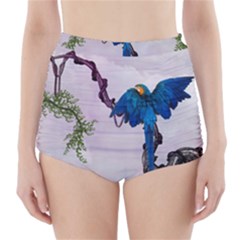 Wonderful Blue Parrot In A Fantasy World High-waisted Bikini Bottoms by FantasyWorld7