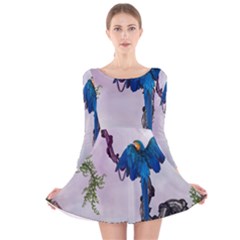 Wonderful Blue Parrot In A Fantasy World Long Sleeve Velvet Skater Dress by FantasyWorld7