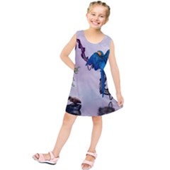 Wonderful Blue Parrot In A Fantasy World Kids  Tunic Dress by FantasyWorld7