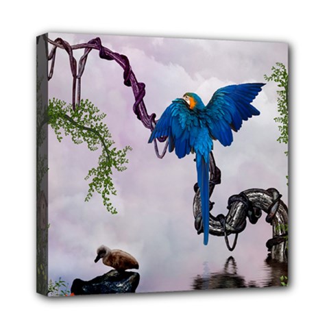 Wonderful Blue Parrot In A Fantasy World Mini Canvas 8  X 8  by FantasyWorld7