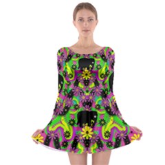 Jungle Life And Apples Long Sleeve Skater Dress