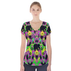 Jungle Life And Apples Short Sleeve Front Detail Top by pepitasart