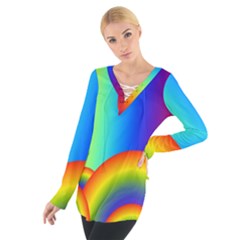 Background Rainbow Women s Tie Up Tee by Nexatart