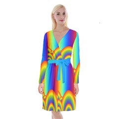 Background Rainbow Long Sleeve Velvet Front Wrap Dress