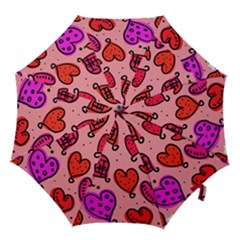 Valentine Wallpaper Whimsical Cartoon Pink Love Heart Wallpaper Design Hook Handle Umbrellas (small) by Nexatart