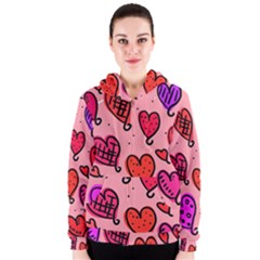 Valentine Wallpaper Whimsical Cartoon Pink Love Heart Wallpaper Design Women s Zipper Hoodie by Nexatart