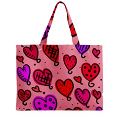 Valentine Wallpaper Whimsical Cartoon Pink Love Heart Wallpaper Design Zipper Mini Tote Bag by Nexatart