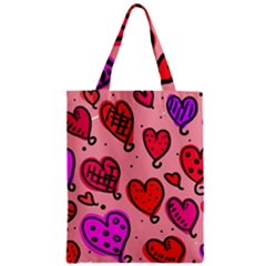 Valentine Wallpaper Whimsical Cartoon Pink Love Heart Wallpaper Design Zipper Classic Tote Bag by Nexatart